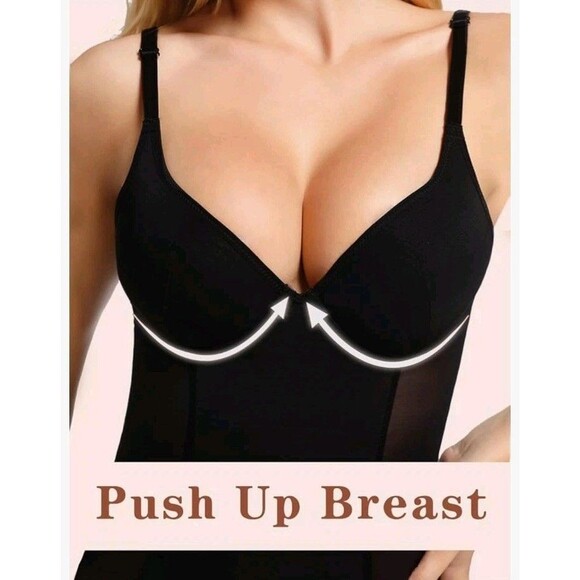 New Slimers Women's XL Black Backless Plunge  Lace  Body Shaper Suit Bra V Neck - Picture 9 of 11